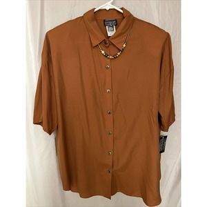 Vintage Cybil Stewart Button Up Shirt Womens Plus 20/40 Shoulder Pads Sienna NWT